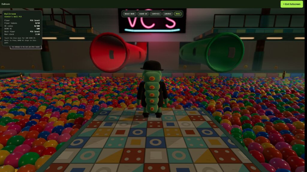 Vinnie faces a colourful ball pit and two giant slides in Ballroom.